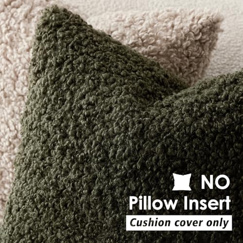 Image of Foindtower 2 Pieces 24x24 Inch Olive Green, Faux Fur Throw Pillow Cover Accent Sherpa Furry Pillow Covers Fuzzy Soft Pillowcases Cozy Sheepskin Decorative Fleece Cushion Case for Bed Couch Living Room