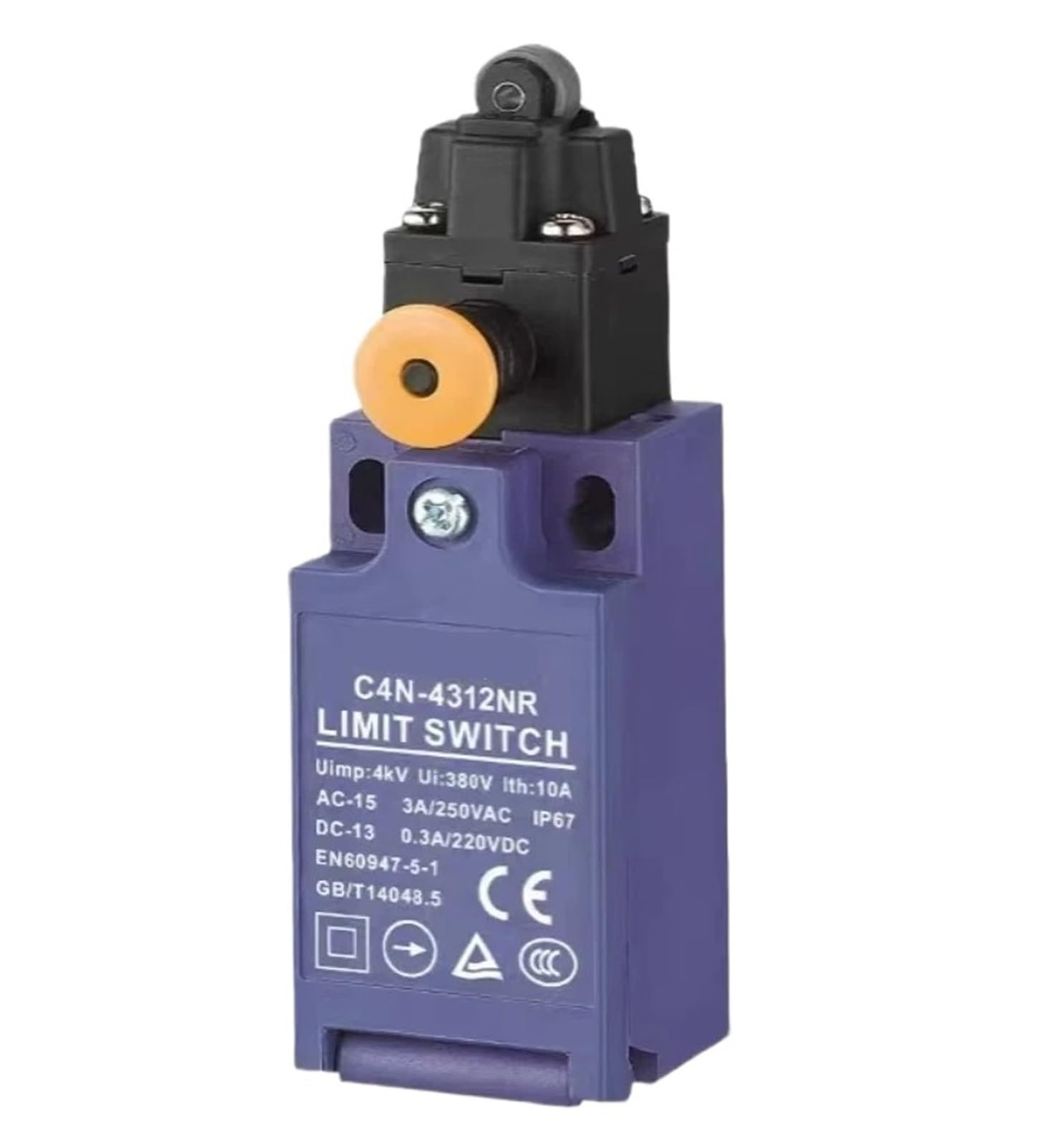 C4N-4312NR Limit Switch, IP67, 3A 250VAC, Roller Plunger Industrial Switch
