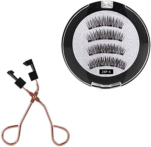 8D Quantum Magnetic Eyelash Set,3D Reusable Magnetic Eyelashes,Easily Apply Magnetic Eyelash Curler,Glue-Free Magnetic Eyelash Clip W/Tweezers (24P-4)
