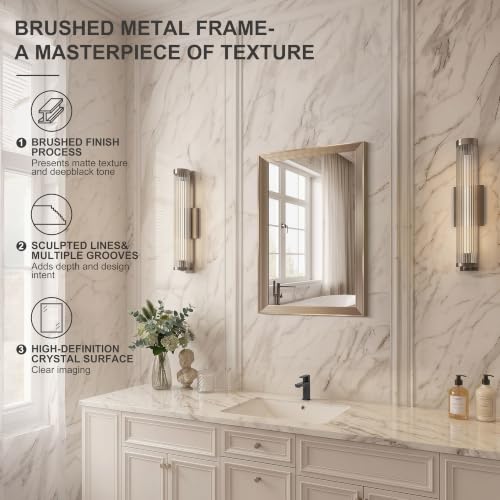 Image of DESBING 18 inchx24 inch Gold Bathroom Mirrors for Over Sink | Tempered Glass, Metal Frame, Rectangle Vanity Wall Mirror for Bathroom, Living Room, Bedroom, Horizontally or Vertically