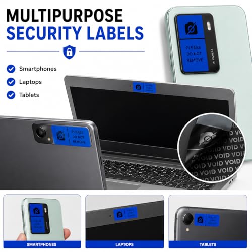 Image of Tamper-Evident Camera Block Void Stickers - Privacy Protection Seals | Anti-Tamper Security Labels for Mobile & Laptop | Void If Removed | Non-Removable Destructible Stickers 20x40mm (100)