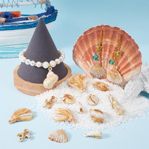SUNNYCLUE 1 Box 44Pcs Shell Charms Seashell Charms Bulk Summer Acrylic Spiral Starfish Conch Cowrie Ocean Sea Life Shell Penadnts for jewellery Making Necklace Bracelet Earring DIY Craft Beginner - Image 4