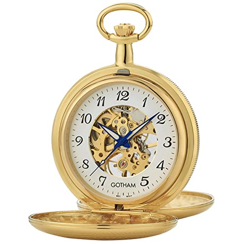 Gotham Men's Gold Plated Double Hunter Mechanical Pocket Watch # GWC14051GA - Image 3