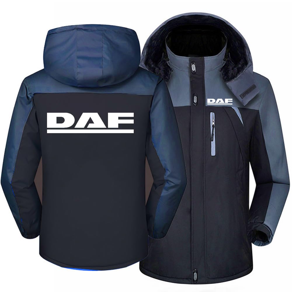 Sidhu Men's Black Fleece-Lined Skiing Jackets For Daf Waterproof Full Zip Jacket With Detachable Hood Patchwork Parka Mountain Windbreaker Graphic Outerwear Hiking Walking Outdoor Coat,-L
