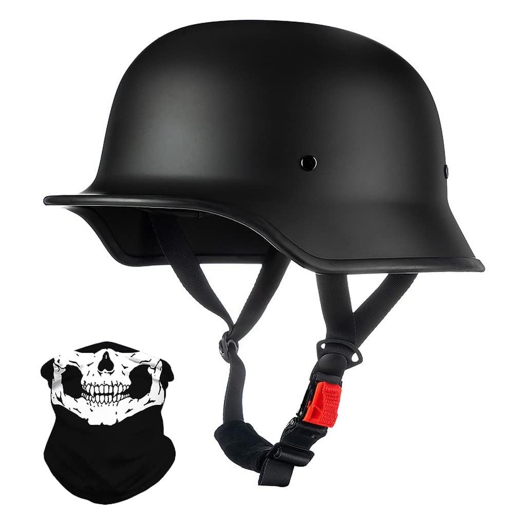 Vintage Stile Tedesco Mezzo Casco, ECE Approvato, Faccia Aperta Casco con Fibbia a Rilascio Rapido, Adulto Uomini Donne Caschi di Moto per Bicicletta Incrociatore Scooter