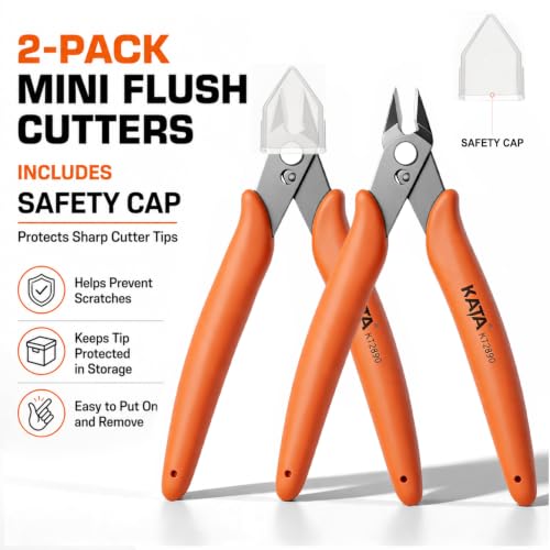 Image of KATA Micro Wire Cutters Pliers: Precision Flush Cutter Tool for Jewelry Making, Hobby Models, Gundam, Electronics - 2-Pack Small Zip Tie Cutter Nippers - Mini Side Cutting Snips with Ergonomic Handle | 2PC ompact flush cutter for jewelry making, model kits, 3D printing, DIY crafts, zip ties, electronics and soft wire trimming