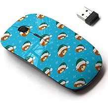 2.4G Wireless Mouse with Cute Pattern Design for All Laptops and Desktops with Nano Receiver - Bear Green Santa Cap