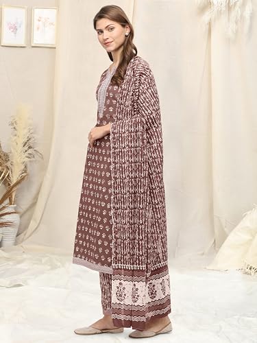 Image of MIRCHI FASHION Pure Cotton Straight Kurta Set with Dupatta | 3 Piece Ethnic Kurta Pant Set Office Wear Salwar Kurta Set for Women