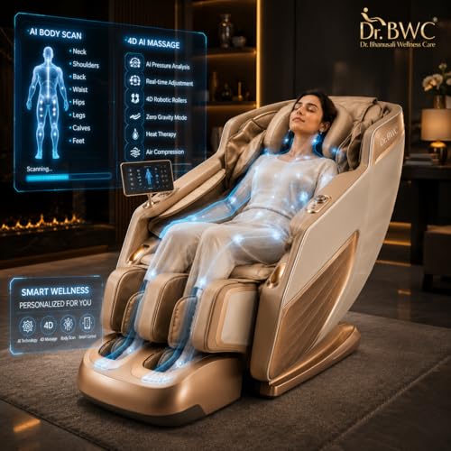 Image of DR BWC 4D Zero Gravity Massage Chair Recliner with AI Body Scan, Smart Voice Control, Heat Therapy, Foot & Calf Rollers, Bluetooth Speakers & Full Body Airbag Massage (Royal Golden)