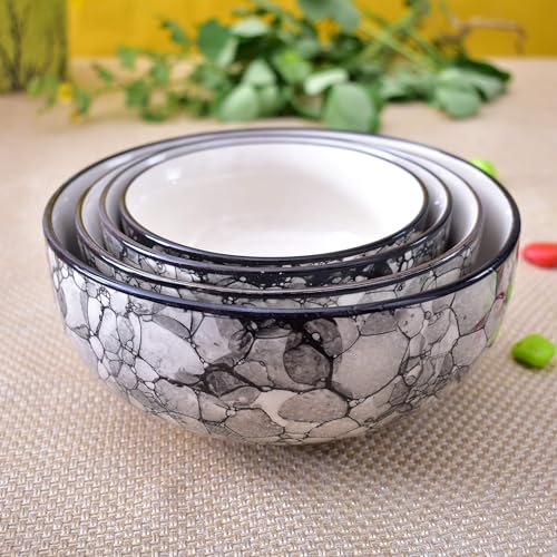 Image of Ceramic Mixing Bowl Set - 4 Pieces (1500ml, 800ml, 600ml, 400ml), Black Luster - Durable, Microwave & Dishwasher Safe - Ideal for Mixing, Serving & Storage