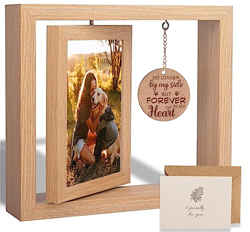 GUANKE Dog Memorial Rotating Picture Frame - Pet Loss Sympathy Gift for Women Wooden 4 X 6 (Pet-01)