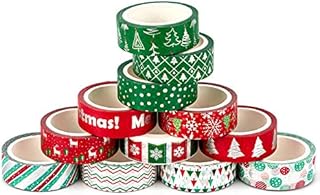 AIEX 12 Rolls Washi Tapes for Kids Christmas DIY Crafts, Decorative Tape with Silver Texture Design Gift Wrapping Tape for Christmas Scrapbooking Planners Office Supplies (1.5cm Wide, 5m Long)