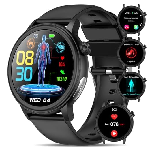 Orologio Smartwatch Uomo Donna li ECG+HRV/acido urico/BMI,1,4”con funzione telefono,pulsante SOS/pressione sanguigna/affaticamento/rilevamento delle emozioni/sonno,per Android iOS-nero