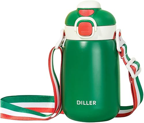 Qengyeen Botellas de agua aisladas de acero inoxidable para niños botella de agua térmica con popote y correa para niñas y niños para regalos