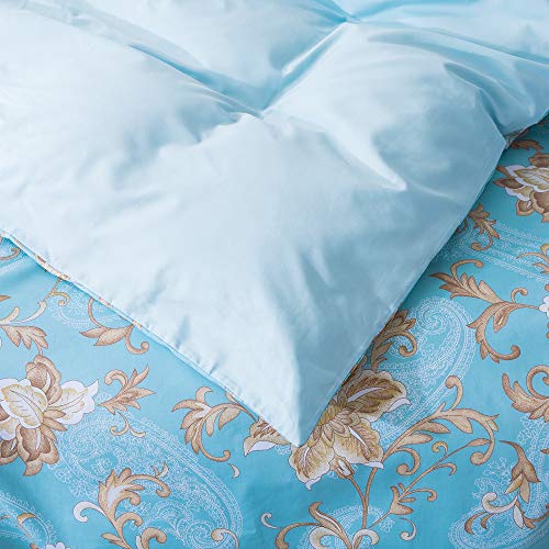 Softta Luxury Khaki Floral And Leaves Bedding Set Bohemia Chic Satin Vintage Flower Farmhouse 3Pcs Duvet/Quilt Cover Sets 100% Damask Egyptian Cotton Baby Bright Blue King Size #TOP6