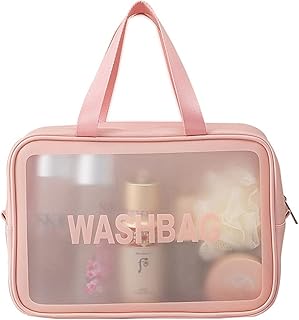 Xiaomin Clear Makeup Bags Travel Toiletry Bag Waterproof&Clear PVC Toiletry Organizer with Zipper, Handle Clear Cosmetic Bag, PVC Transparent Waterproof Cosmetic Bag, Dressing Storage Bag (Pink)