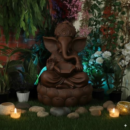 Image of Swarnhouse Lord Ganesha Decorative Water Fountain, 3 Feet Tall, Lotus Base, Indoor Outdoor Garden Decor (Article 2)