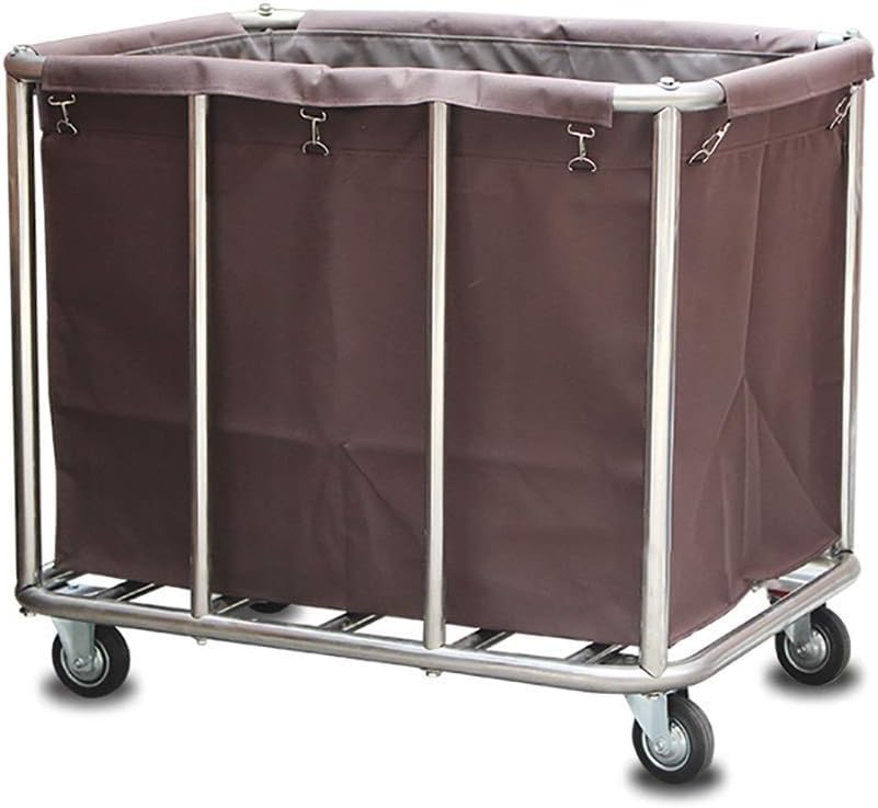 Chariot de service en acier inoxydable hôtelier avec grands sacs à linge