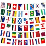 48 Länder Fahnen Wimpelkette für 2026 WM, 48 Länder Beidseitig Stoff Euro Flaggenkette, Olympia Deko Wimpel Girlande Banner für 2026 WM Fußball, EM Eurovision, Olympische
