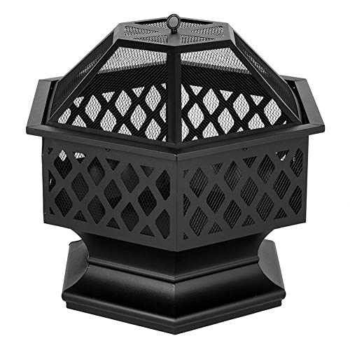 Takefuns 24" Hexagonal Shaped Iron Brazier Wood Burning Fire Pit Decoration for Backyard