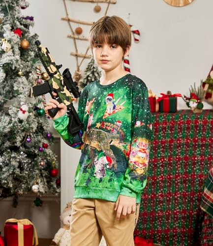 Kids Boys Ugly Christmas Sweater Fleece Sweatshirt 3D Funny Printed Long Sleeve Xmas Pullover Jumper4