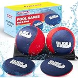 SYNCFUN 4 Pcs Skip Water Balls,Splash Water Bouncing Balls with Mesh Bag, Beach Toys for Kids, Pool Toys for Friends and Family, Fly Swimming Game Adults, Boys, Teens, Great for All Ages (Red & Blue)