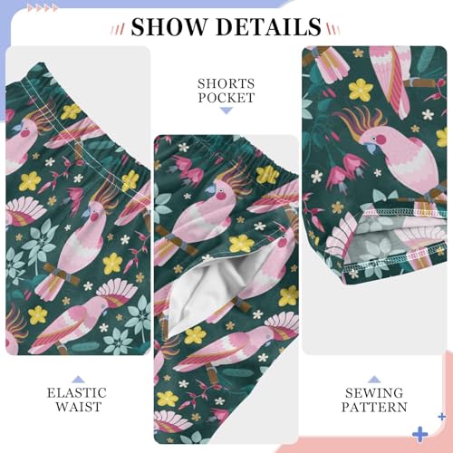 Pink Parrot Flowers Boys Long Pants Soft Trousers Elastic Waist Kids Lounge Bottoms with Pockets S-XL4