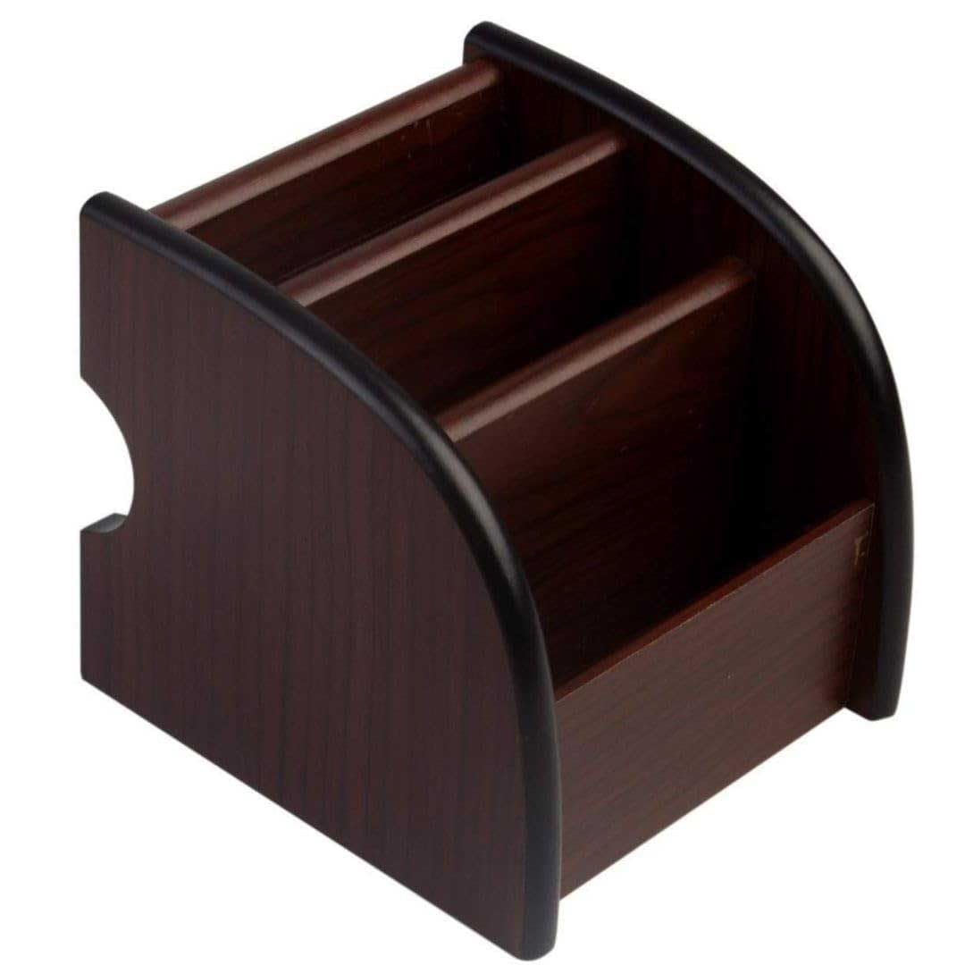 Samyuktha Organizer da scrivania in legno, organizer da scrivania a 3 scomparti, accessori da tavolo per ufficio, fermacarta/portapenne, supporto per tavolo da ufficio elegante (legno), marrone
