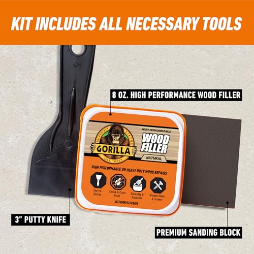 Image of Gorilla All Purpose Wood Filler Wood Repair Kit with Putty Knife and Sanding Block (Pack of 2)
