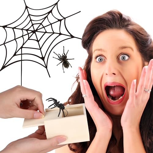 YiliYa Spinne In Box, 2 Stücke Spinne Streich-Box, Scherzartikel zum Erschrecken Lustig Spinne in Einer Holzkiste Spielzeug-Streich, Geschenk für Frau und Mann witzig Überraschungsbox