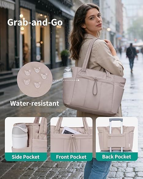 Image of Large Tote Bag for Women | Multi-Pocket Travel Shoulder Bag with Tumbler Pocket | Work, Office, College, Travel & Daily Use Handbag