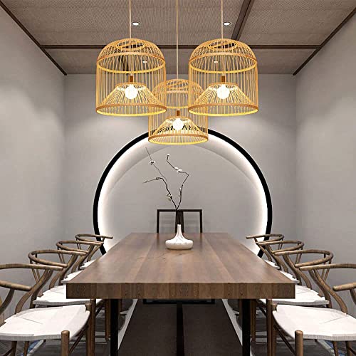 Lustre restaurant café déco suspension cage à oiseaux en bambou E27 - 4