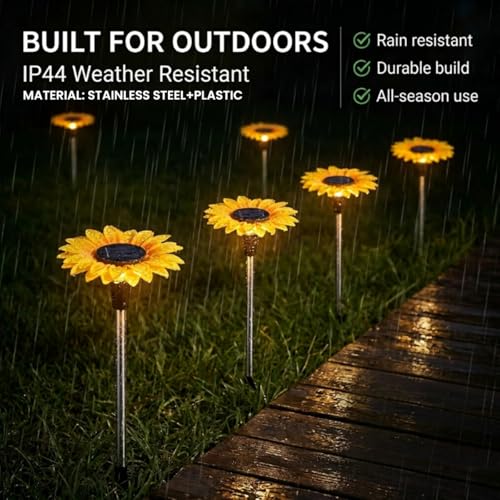 Image of hardoll Sunflower Shaped Solar Lights Outdoor Waterproof, Warm White Decorative Solar Light for Garden, Home & Pathway, Solar Lamp for Lawn, Patio & Decoration(Pack of 1)