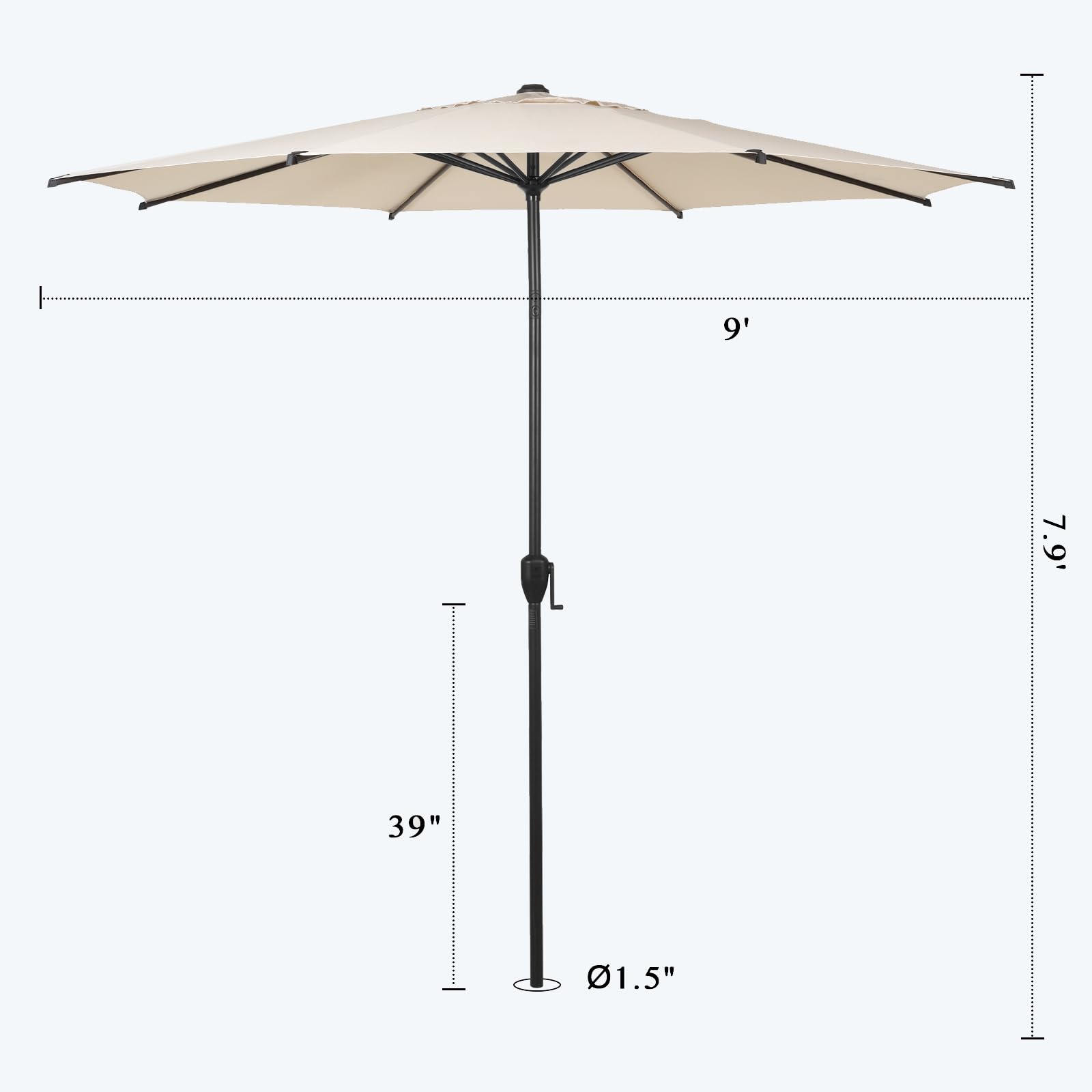 Abba Patio 9FT Lyon Outdoor Patio Umbrella Outdoor Table Umbrella with Push Button Tilt and Crank Market Umbrella 8 Sturdy Ribs UV Protection Waterproof for Garden Deck Backyard Pool Beige