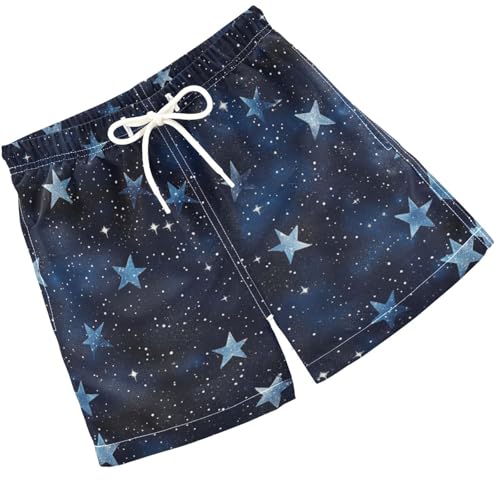 Pigsaly Boys Swim Trunks Stars Navy Blue Gradient Flashing Glitter Boys Board Shorts Swimsuit Swimwear Bathing Suit 4T