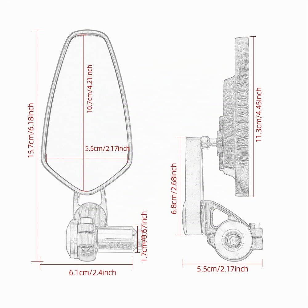 Retroviseur Moto Embout De Guidon Universel Rétroviseur d'extrémité de guidon pivotant à 360° en aluminium Compatible avec les quads, scooters et VTT (Rouge)