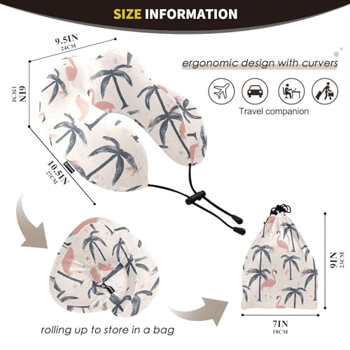 Image of ALAZA Flamingo Palm Trees Travel Neck Pillow Memory Foam Neck Pillow with Storage Bag,Soft Travel Pillow for Sleeping Travel Airplane Car Office Home