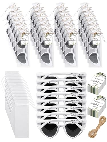 25 Set White Heart Shaped Sunglasses Bulk Wedding Bridal Shower Sunglasses Party Favors for Guests Bride(Eucalyptus)