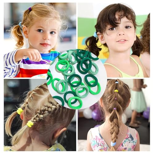 Image of Diversa Cotton Mini Rubber Bands Elastic Hair Ties, Small Baby Hair Bobbles Ponytail Holder for Kids Girls & Women, 2.5 cm in Diameter, Pack of 100 (Green)