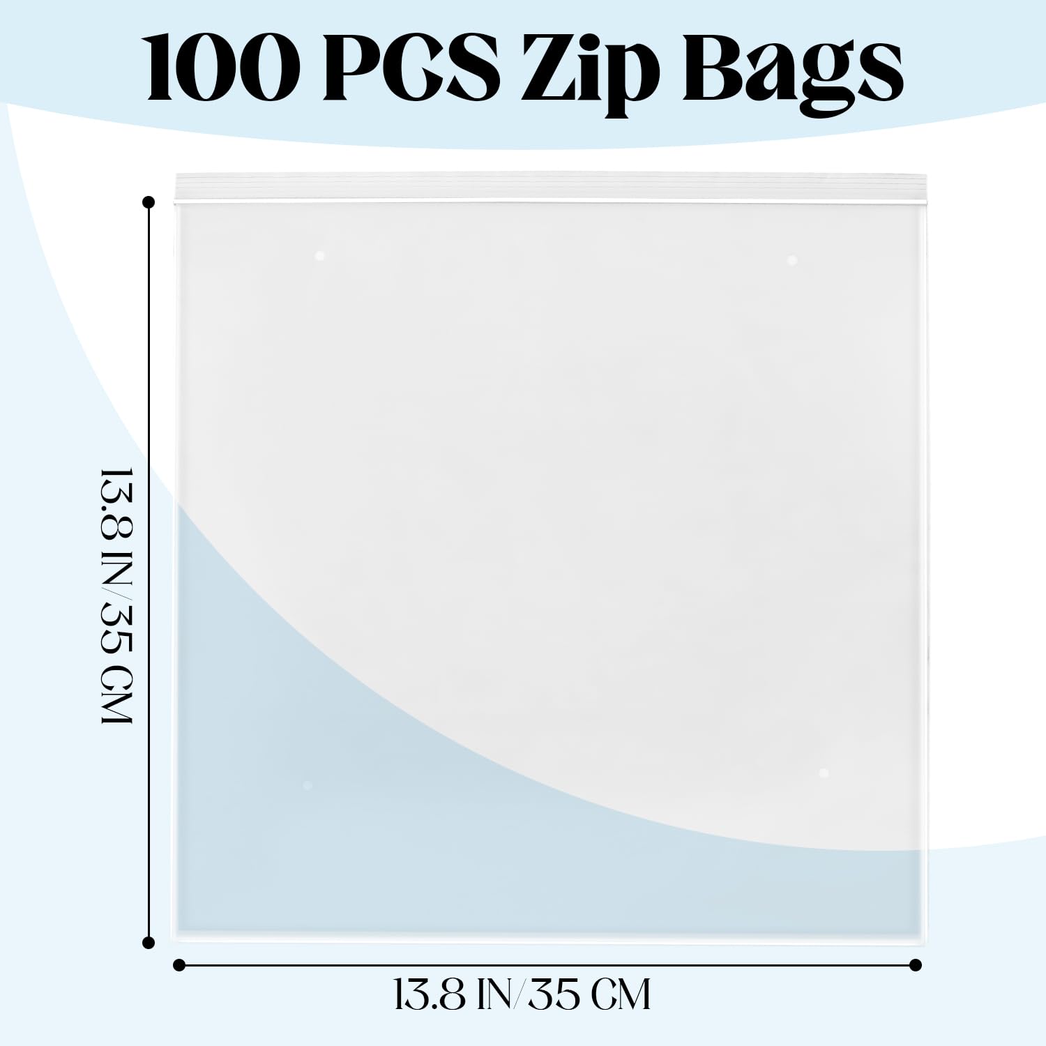 Reclosable Zipper Bags For Storage, 100 Count 3.5 Gallon Large Zip Plastic Poly Bag Extra Large Lock Storage Bags with Ventilate Hole, Children Friendly,13.78