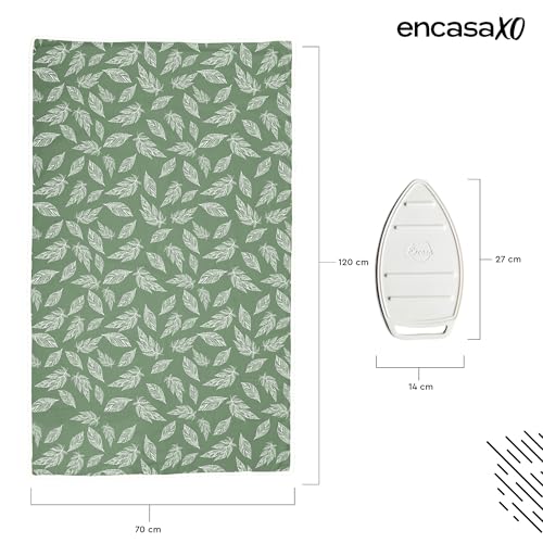Image of Encasa XO Ironing Mat (Large 120x70 cm) with 3mm Felt Padding, Silicone Iron Rest Protector, Steam Press on Table, Bed, Portable, Heat Reflective, Foldable, Washable, Printed - Big Leaves Green