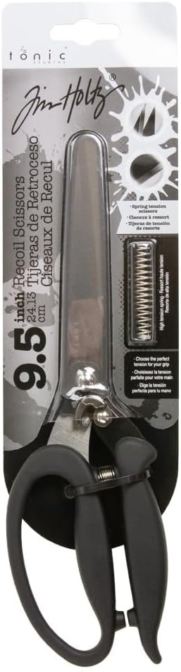 Tonic Studios Tim Holtz Recoil Scissors - Titanium Coated, Double-Bevelled Blades, Black (9.5'')