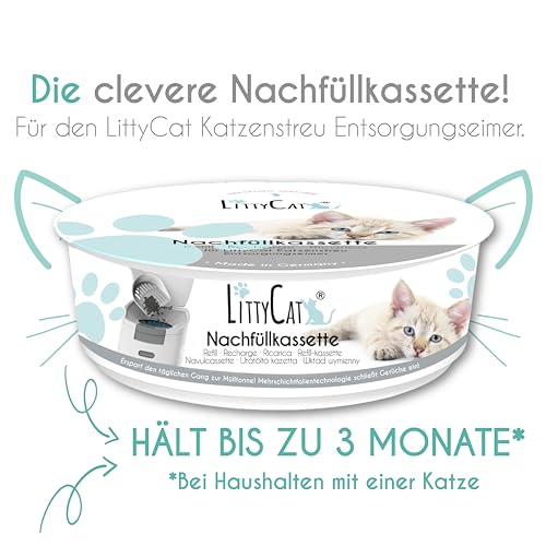 Littycat Katzenstreu Entsorgungseimer mit Schaufel inkl. Nachfüllkassette Katzenklo Mülleimer in weiß grau