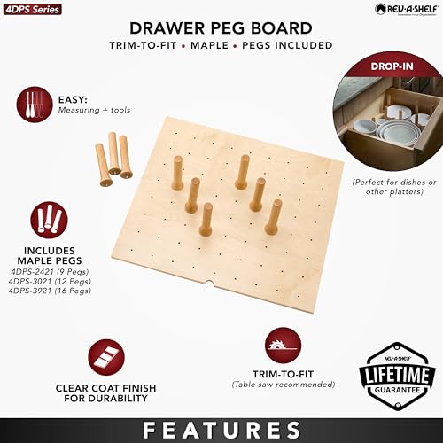Image of Rev-A-Shelf Pegboard Drawer Divider Organizer, Trim to Custom Fit Wooden Kitchen Cabinet Storage Utensil, Pots & Dish Rack, 39 inch x 21 inch, 4DPS-3921