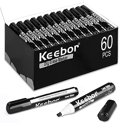 Keebor Office Series Dry Erase Markers, Chisel Tip Low Odor, Black Whiteboard Markers Bulk, 60 Count