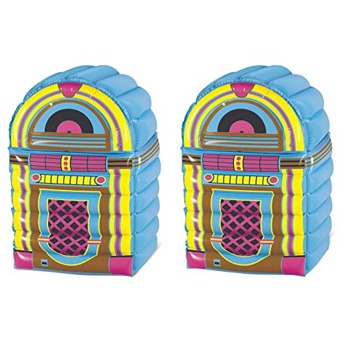Beistle Inflatable Jukebox Coolers, 2 Pack, 30.5” x 20”, Each Holds Approx. 72 12 oz. Cans – 50’s Party Decorations, Drink Cooler, Drink Containers for Parties, Music Themed Decorations