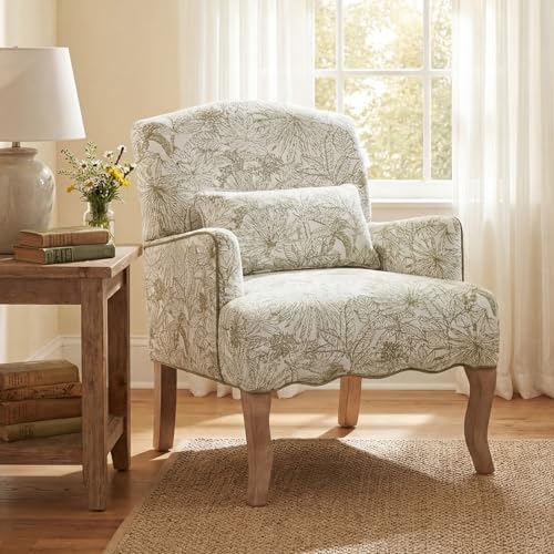Ya-Home Fauteuil de Salon Vintage avec Pied en Bois et Oreiller Lombaire Fauteuil Rembouré Coussin Epais, Fauteuils avec Accoudoirs pour Salon, Vert