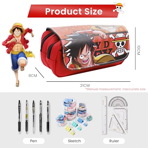 Image of Fancyku One Piece Pencil Case, Anime Pencil Pouch, Cartoon Prints Pen Pouch, Large Capacity PU Pen Bag Stationery Organizer, Students Gift Children's Day Gift School Gifts