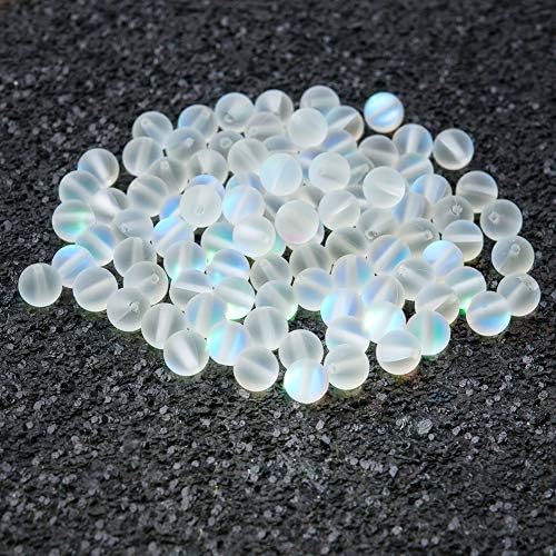Aurora Crystal Glass Beads Frosted Mystic Mermaid Round Loose Beads for Jewelry Making, 100 PCS 6mm Flash Craft DIY Beads for Necklace Bracelet Earring (White, 6mm)