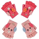 Auidy_6TXD 2 Paar Kinder Halbfinger Handschuhe Fingerlose Fingerhandschuhe mit Flip Top Jungen Mädchen Winter Handschuhe, 4-10 Jahre(4-10Y Hellrosa, Dunkelrosa)